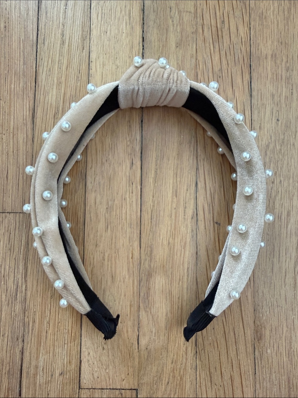 Beige Pearl-Embellished Headband